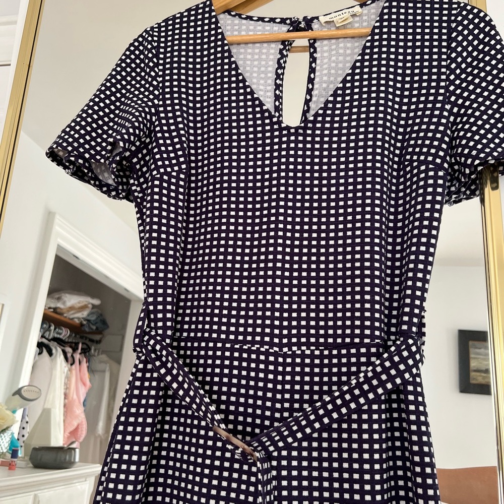 3/$30 Checkered Vintage Jumpsuit with Belted Waist and Flare Bottoms - Size M